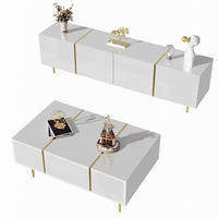 COUCHTISCH TV-Schrank und 2-tlg Set Weiß Hochglanz Modern - Weiß, Holz (60/39/29.5cm) - Raelunyi