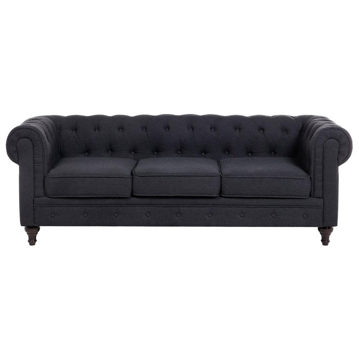 3-SITZER-SOFA Polyester Grau Chesterfield - Graphitfarben, Textil (202/70/75cm) - Beliani
