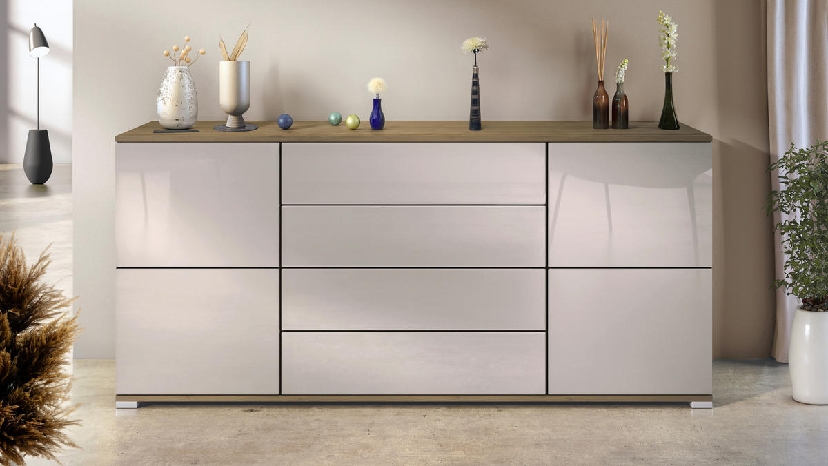 SIDEBOARD Rova Sandgrau Hochglanz - Sandfarben, Holzwerkstoff (166.5/75.5/35cm) - Vladon