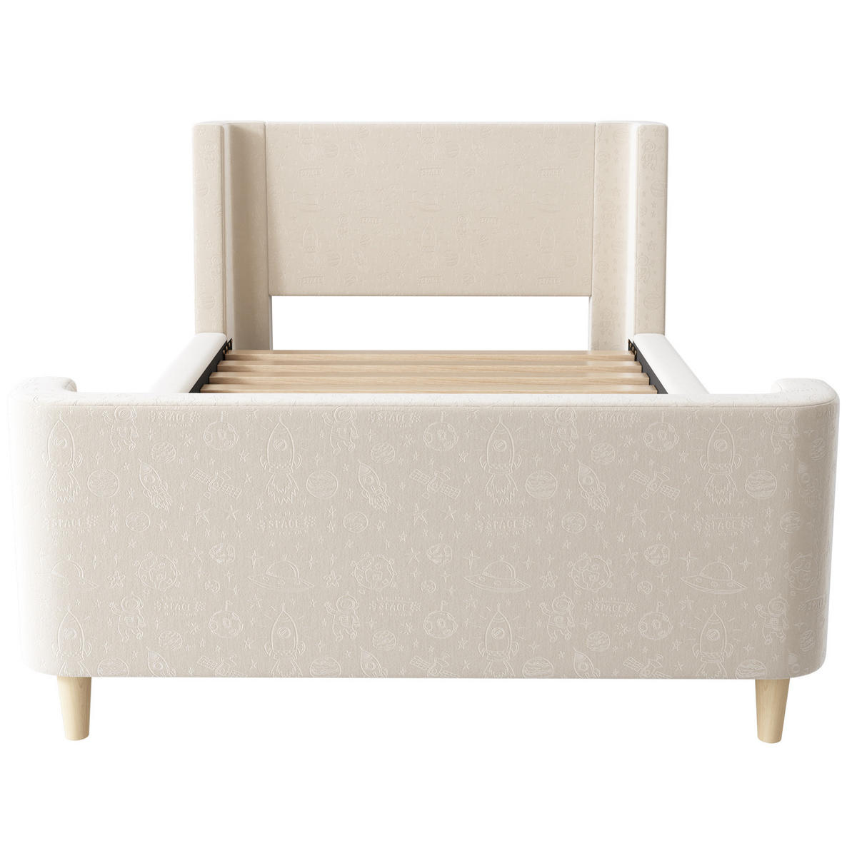 KINDERBETT 90/200 cm Beige aus Samt mit Weltraummuster - Beige, Textil (90/200cm) - OKMYHOME