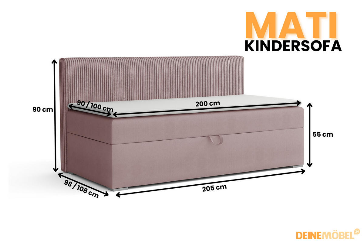 BOXBETT MATI BIS 90/200 Rosa mit Bonell-Federkernmatratze H3 - Rosa, Holz/Holzwerkstoff (90/200cm) - Deine Möbel 24