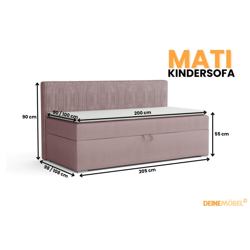 Thumbnail - Deine Möbel 24 Boxbett, Rosa, Holzwerkstoff, Holz, Textil, H4, 100x200 cm, Schlafzimmer, Betten, Boxspringbetten