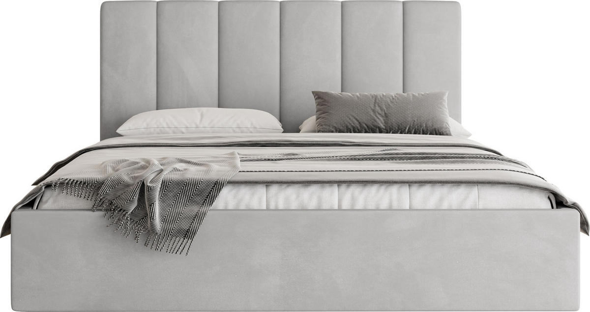 POLSTERBETT Amira Slim mit Bettkasten, Grau Samt 140x200 cm - Birkefarben/Schwarz, Holz/Holzwerkstoff (140/200cm) - WFL GROUP