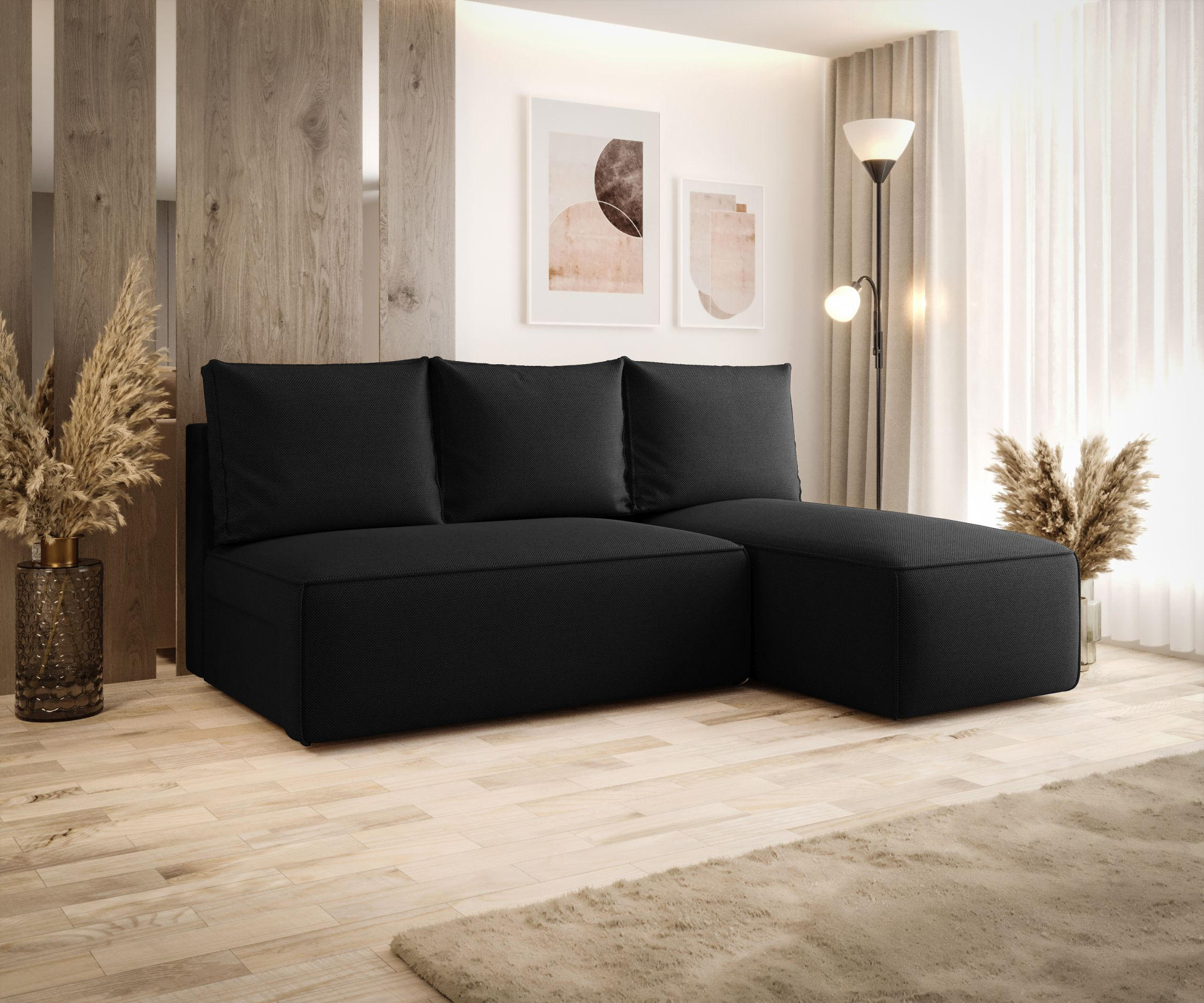 ECKSOFA mit Schlaffunktion SAVIO MINI Curio 99 Rechts - Schwarz, Textil (200/140cm) - Bedante