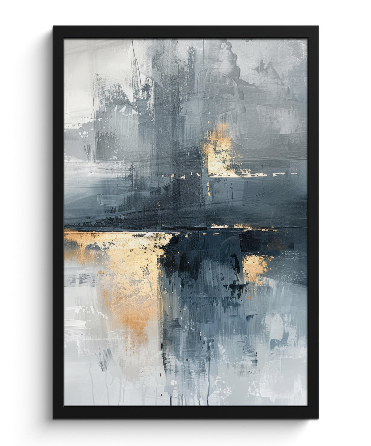 GERAHMTES BILD Kunst - Grau - Gold - Abstrakt 40x60 cm - Dunkelgrau, Papier (40/60cm) - MuchoWow