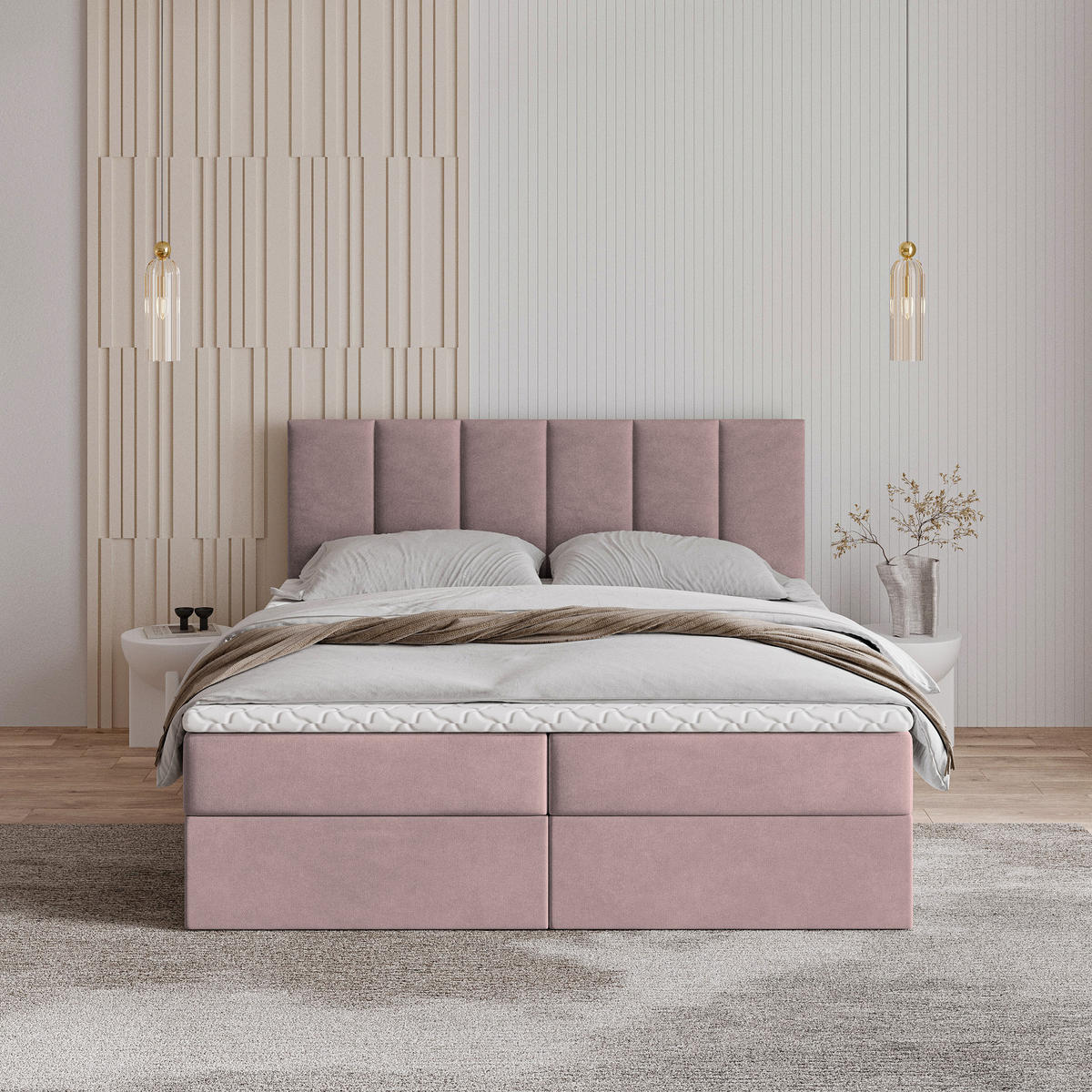 BOXBETT MERIL 180x200 cm mit Matratze und Topper - Rosa - Rosa, Holz (180/200cm) - MASSENO