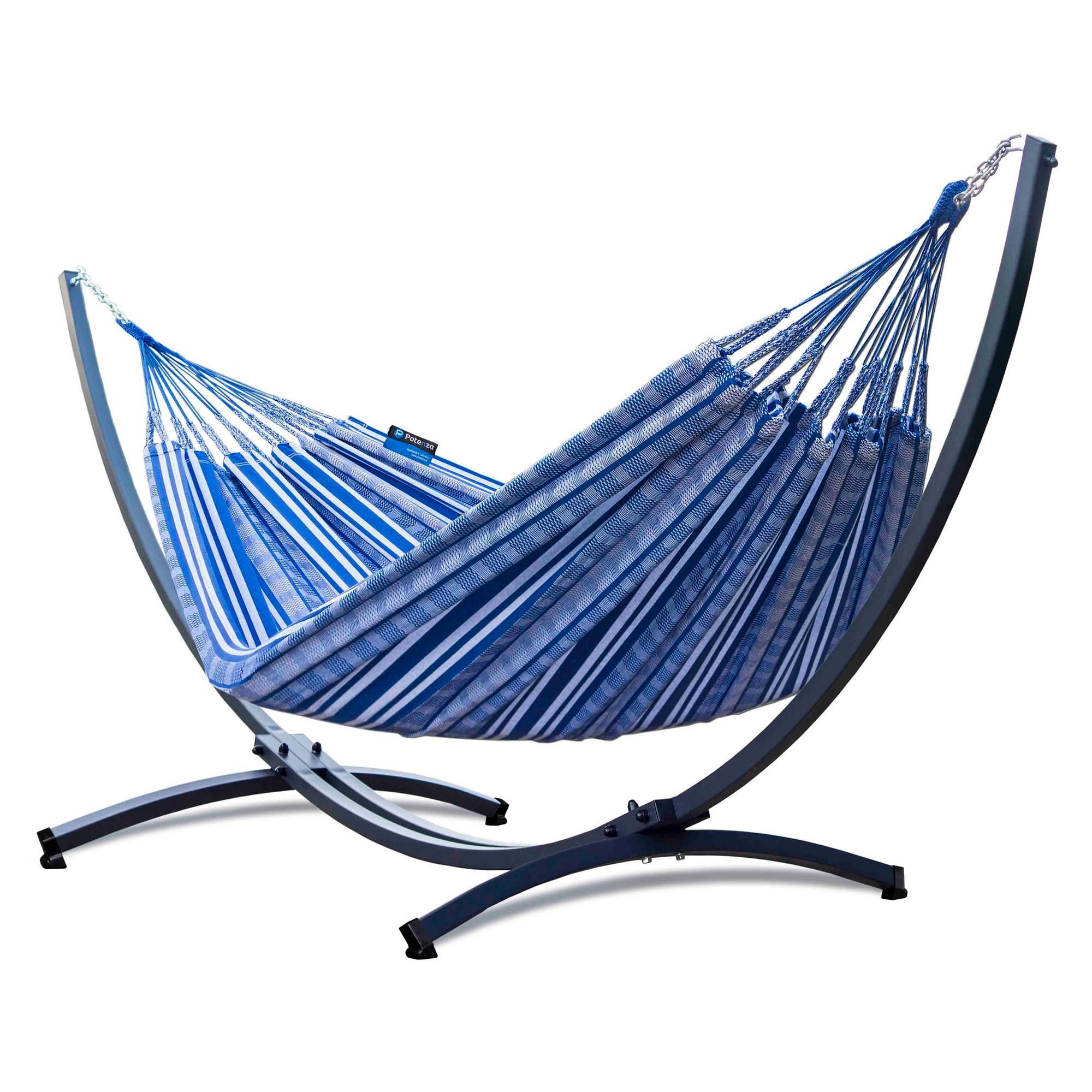 HÄNGEMATTE mit Gestell, 2 Personen, XL, 160 kg, Metall, Pereira Blau, einfache Montage - Blau, Metall (370/130/120cm) - Potenza