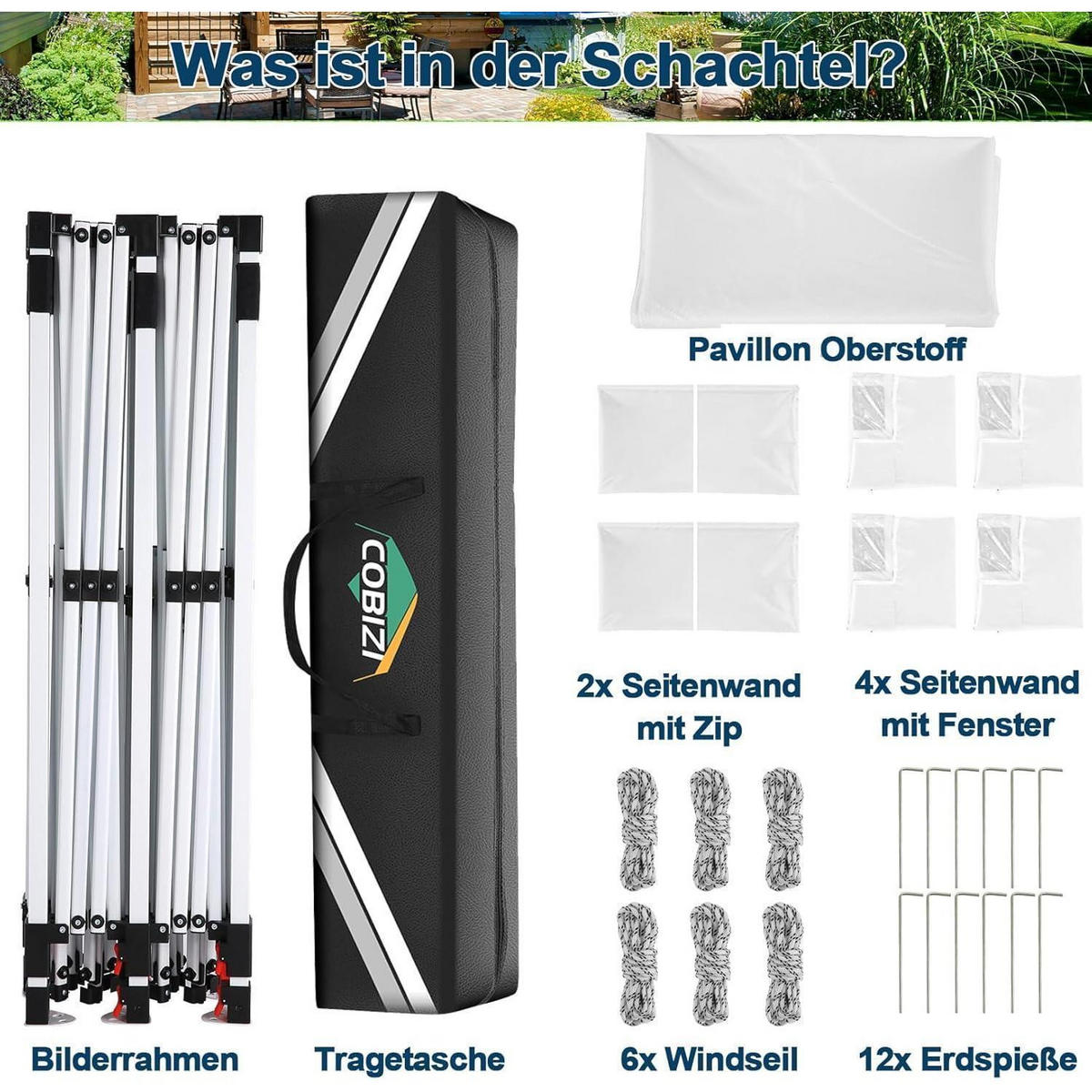 FALTPAVILLON 3 x 6 m Weiß Wasserdicht UV-Schutz - Weiß, Textil (300/300/600cm)