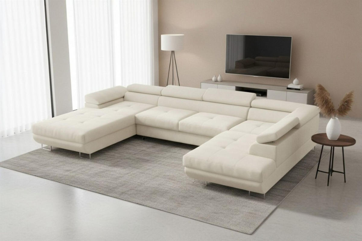 WOHNLANDSCHAFT Gianluca - Beige, Holzwerkstoff/Textil (205/90/345cm) - Fun Möbel