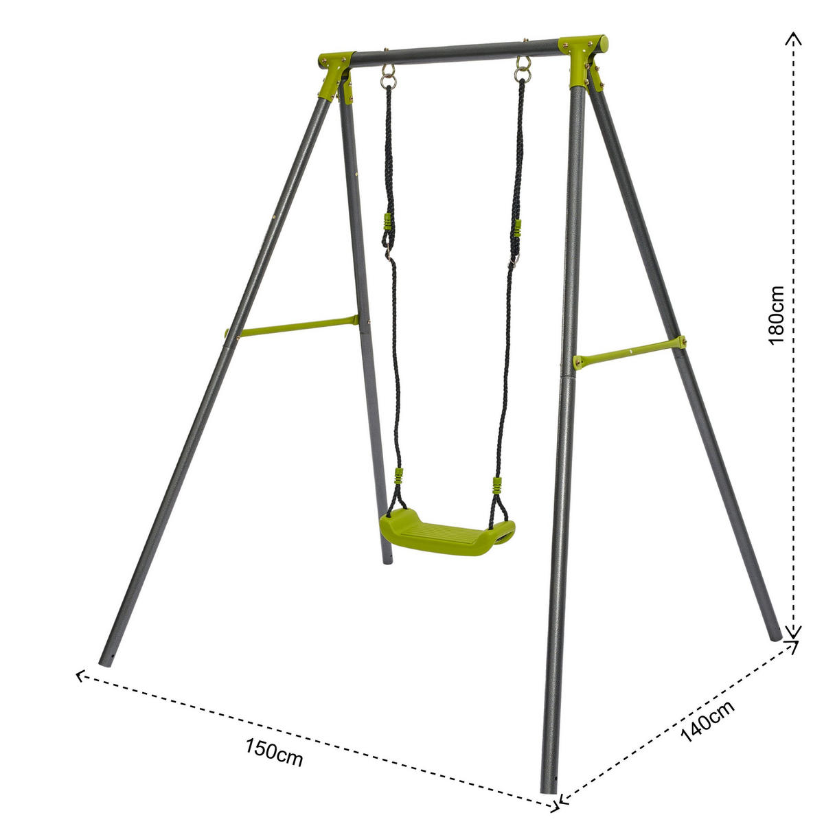 EINZELSCHAUKEL Kinderschaukel mit Schaukelgestell 150x140x180 cm - Grün, Metall (150/180cm)
