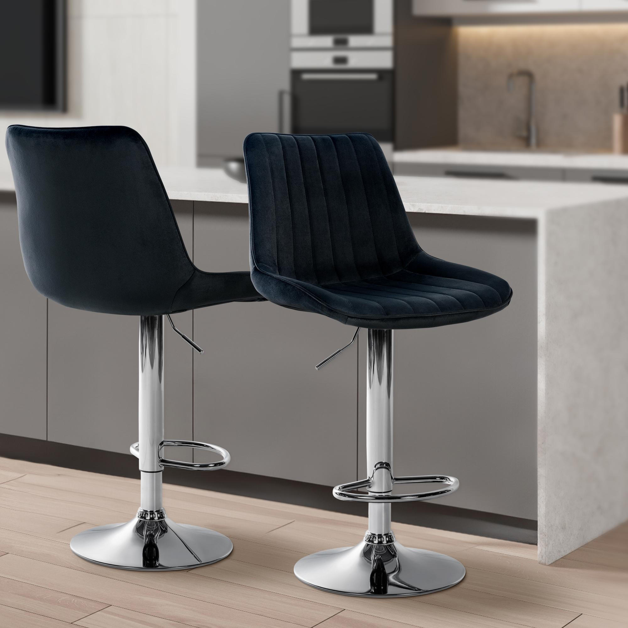 BARHOCKER 2er Set Samt Schwarz - Schwarz, Textil/Metall (49.5/91/50cm) - CLP