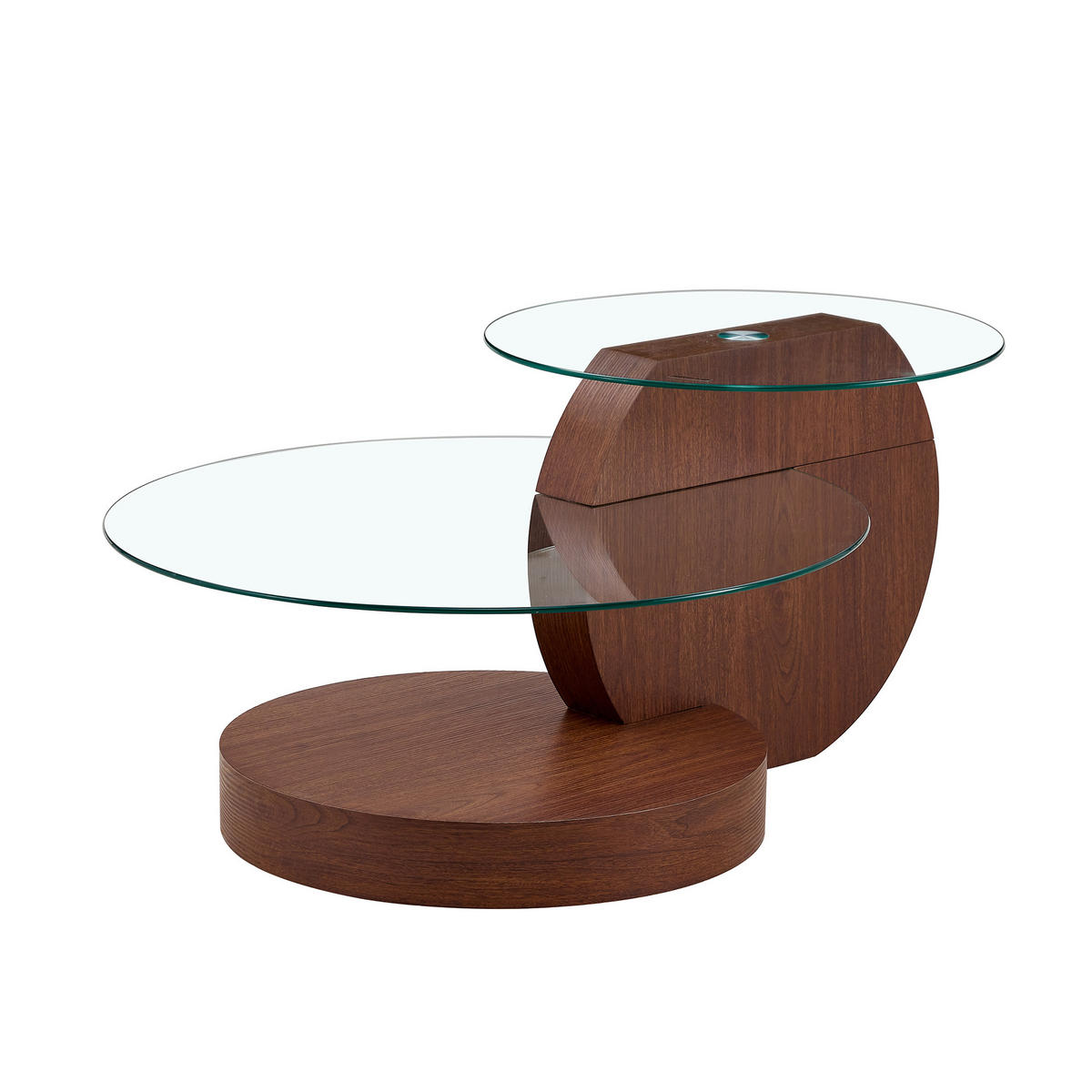 COUCHTISCH 70/70/44 cm mit mehrstufigen Ablagen und Sicherheitsglasplatte in Walnussoptik, Transparent/Walnuss - Walnussfarben, Holzwerkstoff (70/70/44cm) - Redom