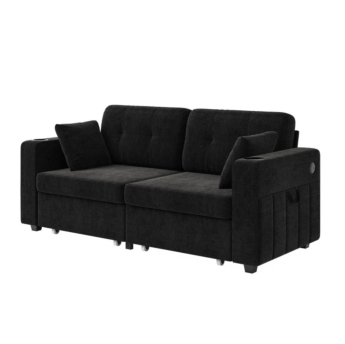 2-SITZER Sofa aus Chenille 172x75x82 cm in Schwarz mit USB & Stauraumschubladen - Schwarz, Textil (75/82/172cm) - Modfu
