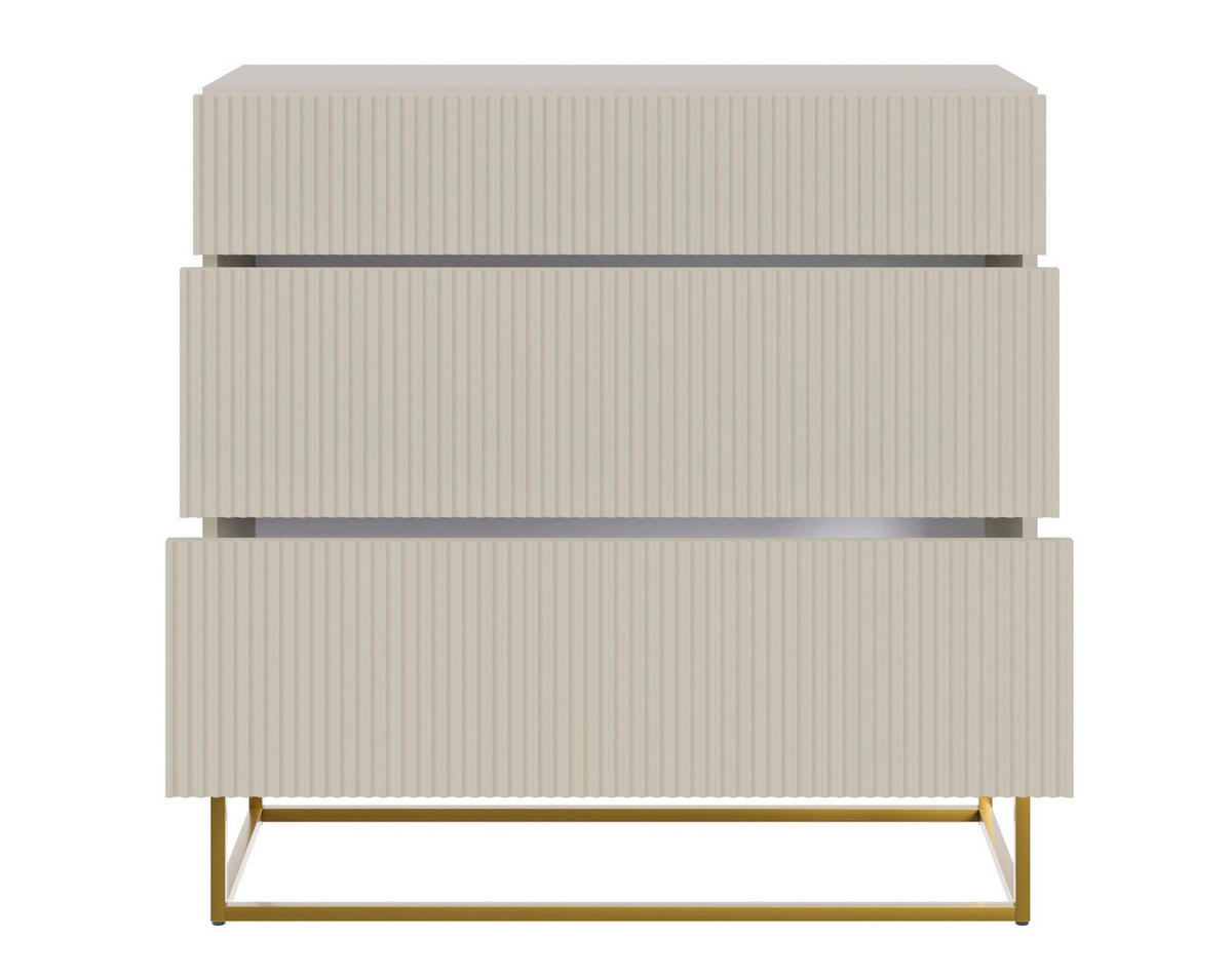 KOMMODE Veldio Greige mit 3 Schubladen 90 cm - Taupe/Goldfarben, Holzwerkstoff/Metall (90/90/38cm) - Selsey