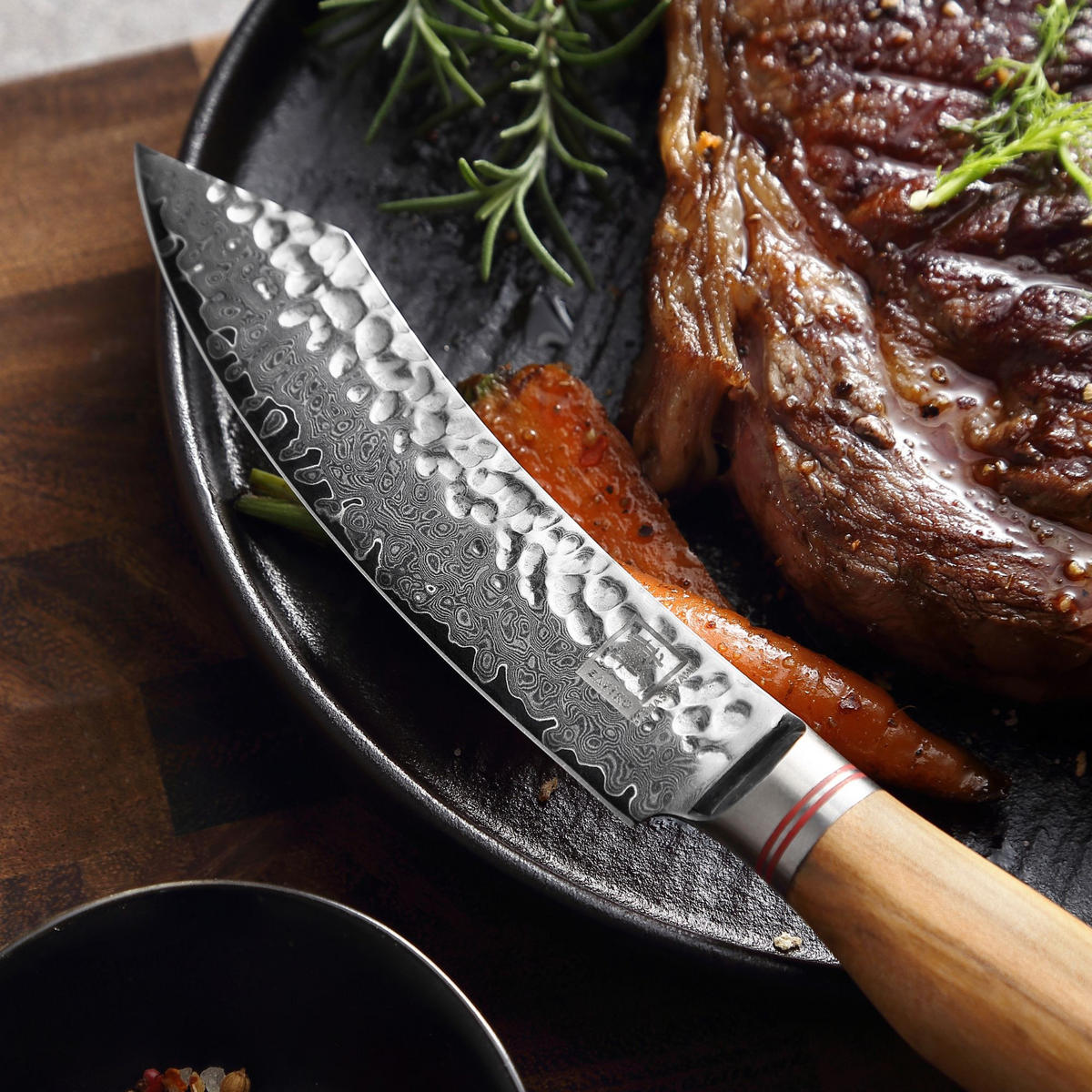 4ER STEAKMESSER-SET 12 cm - Braun, Holz/Metall - Zayiko