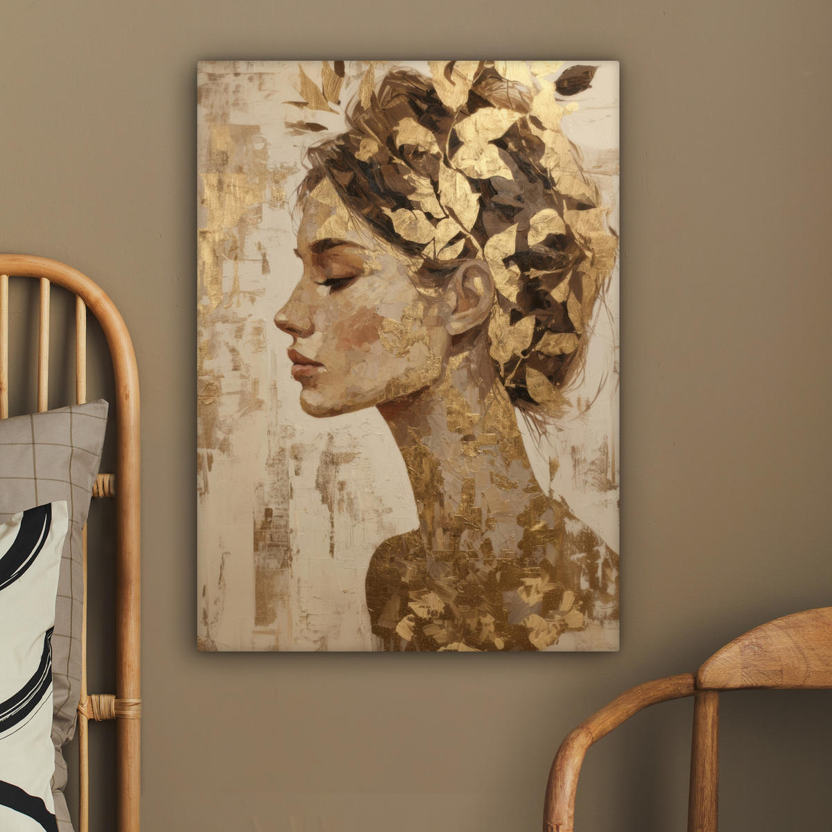 LEINWANDBILD Frau - Gold - Abstrakt - Textur Wandbild Wohnzimmer 60x80 cm - Goldfarben, Textil (60/80cm) - MuchoWow