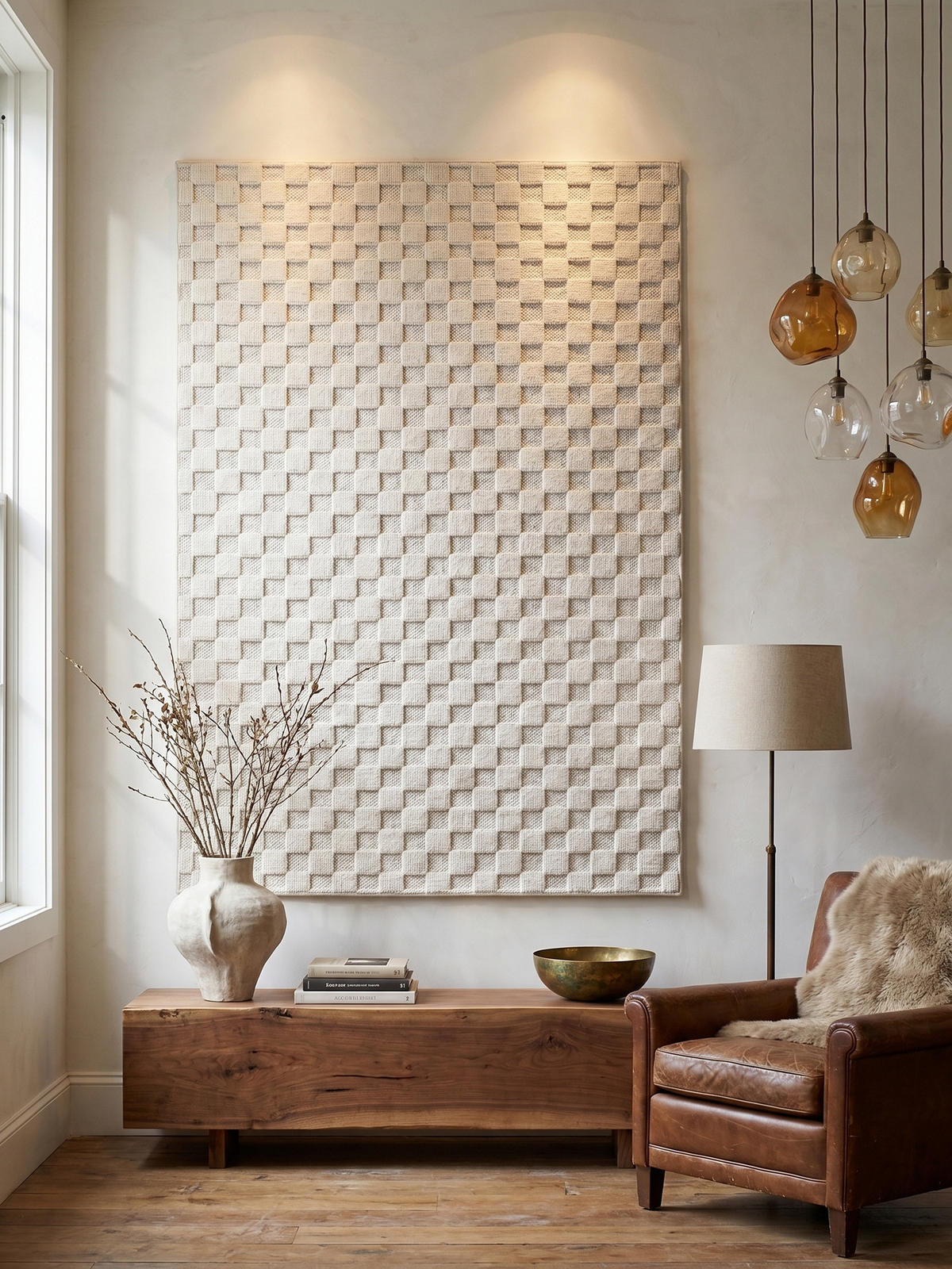TEPPICH Flachgewebe LANGAU in Creme, mit Schachbrettmuster, 240 x 340 cm - Creme, Textil (240/340cm) - KADIMA DESIGN