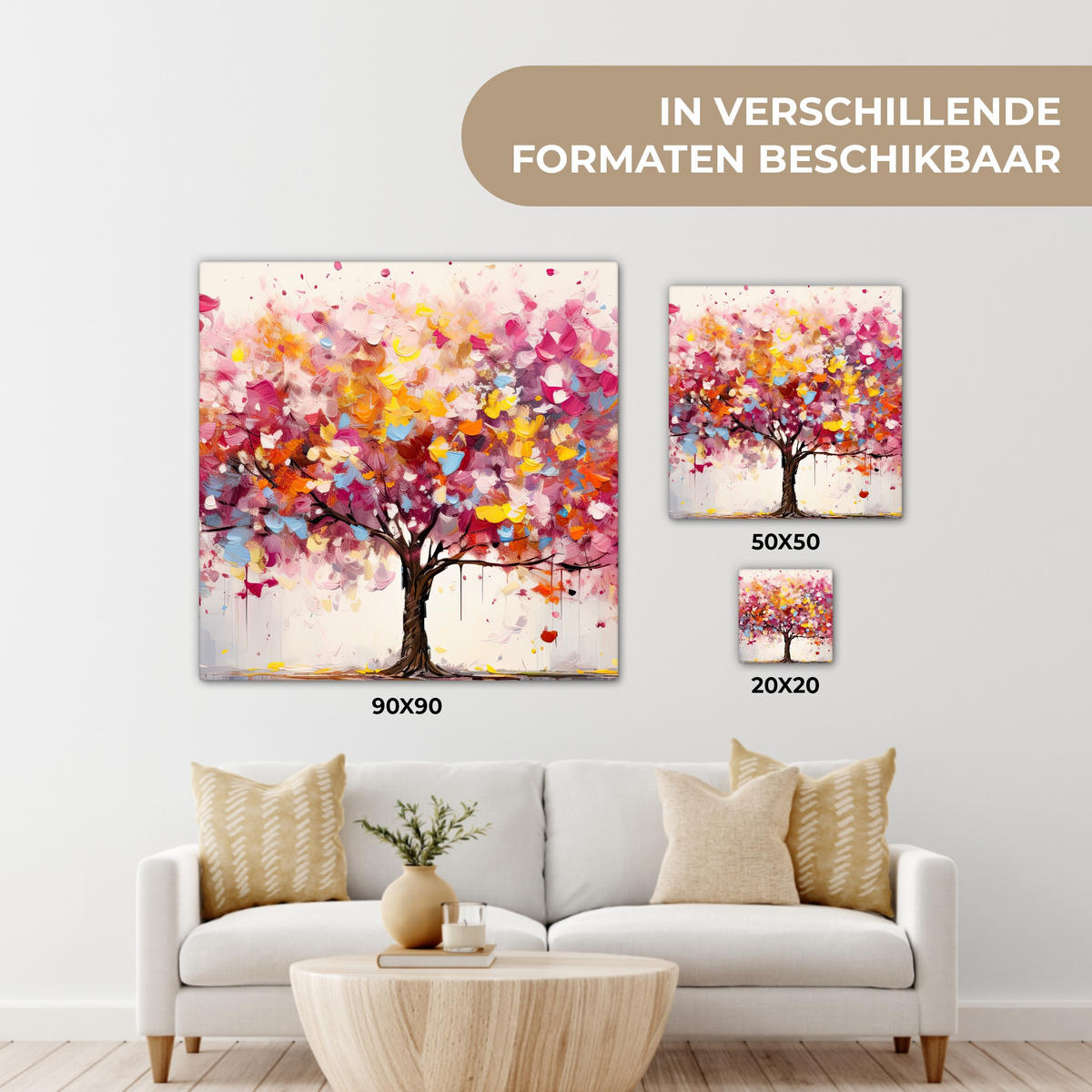 LEINWANDBILD Aquarell - Baum - Kunst - Abstrakt Deko Wohnzimmer 20x20 cm - Multicolor, Textil (20/20cm) - MuchoWow