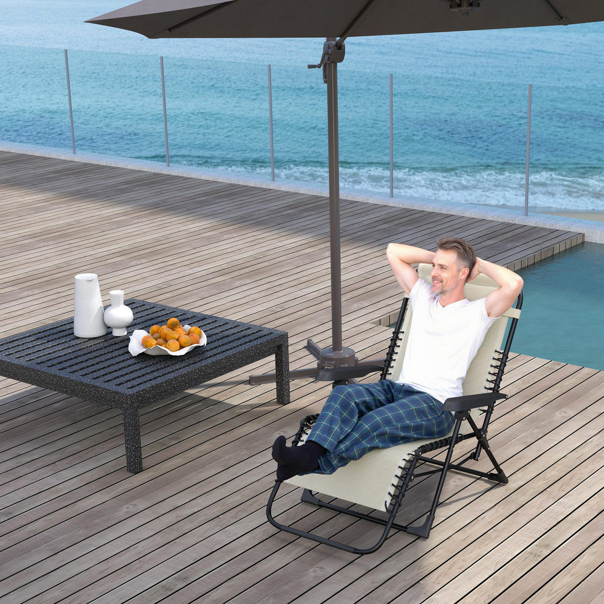 SONNENLIEGE klappbar Gartenliege mit Kopfkissen, Liegestuhl Campingliege Beige - Beige, Metall (65/112/90cm) - Outsunny