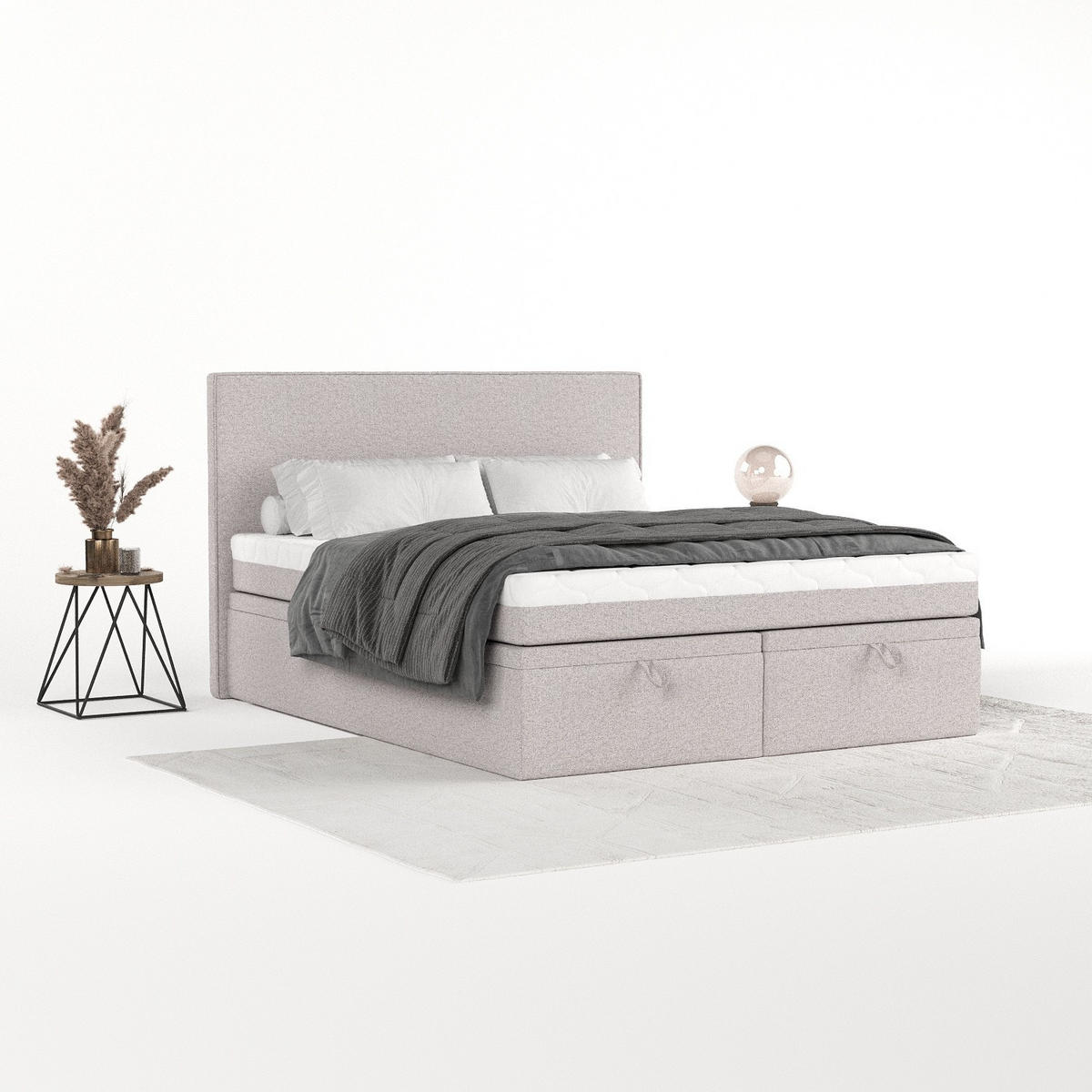 BOXBETT Zalla 140/200 cm Beige im Riva Stoff - Beige/Schwarz, Holz/Holzwerkstoff (140/200cm) - AltaBeds