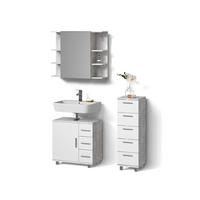 BADMÖBEL-SET Eisak Beton 3 Teile, mit Midischrank - Schieferfarben/Weiß, Holzwerkstoff (60/60/33cm) - Livinity®