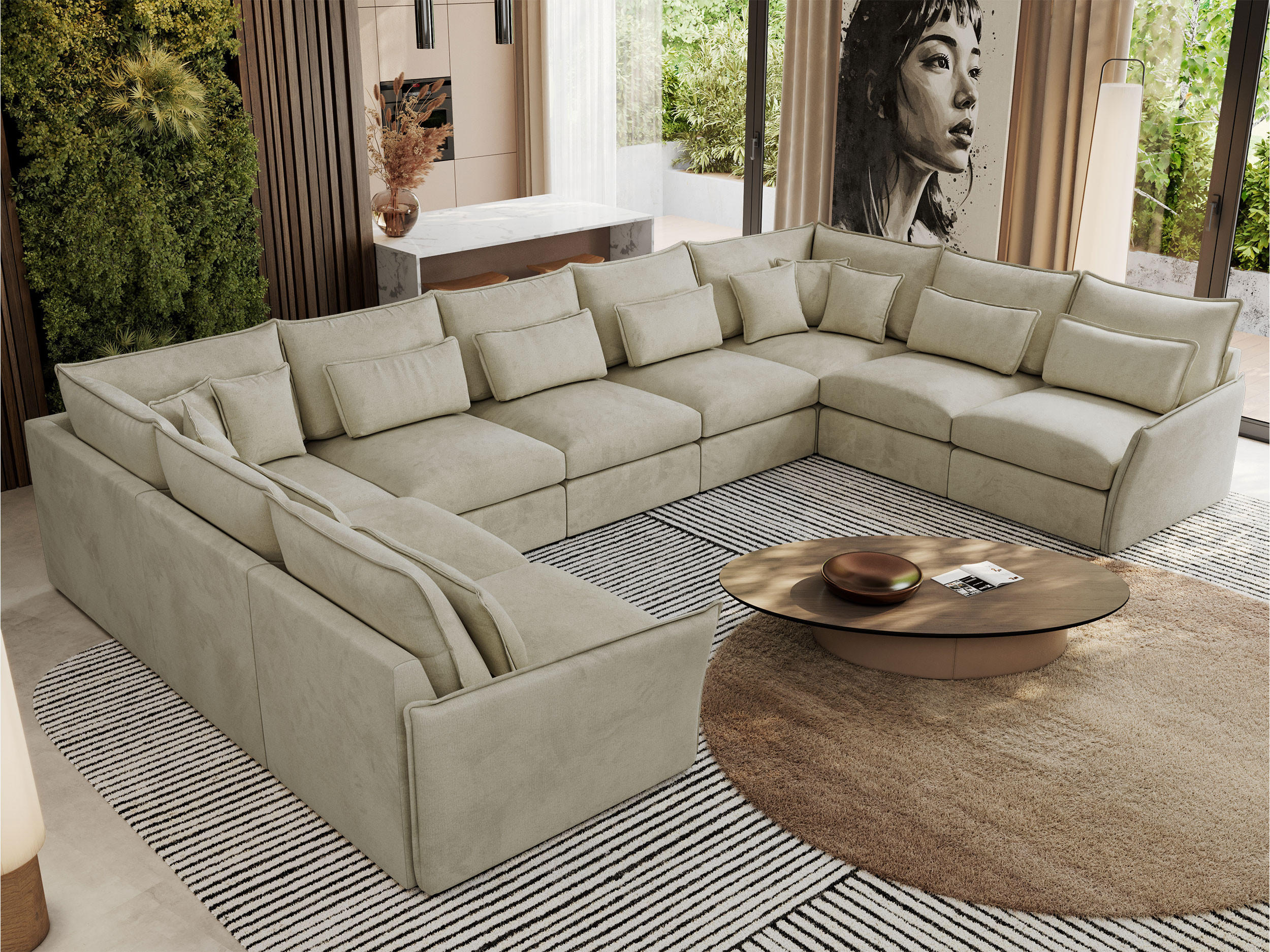 WOHNLANDSCHAFT VERSO U 9M Beige Velvet - Beige/Schwarz, Kunststoff/Textil (442/93/270cm) - MKS