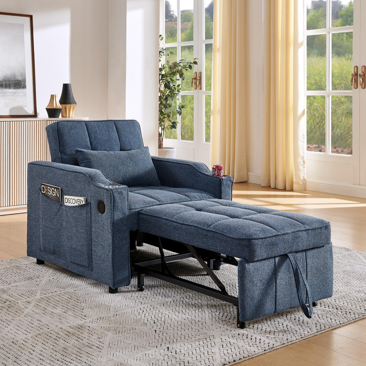 SCHLAFSESSEL 3-in-1 mit Liegefunktion 190 cm Navy Blue - Blau, Holz (85/86/190cm) - Meubliv