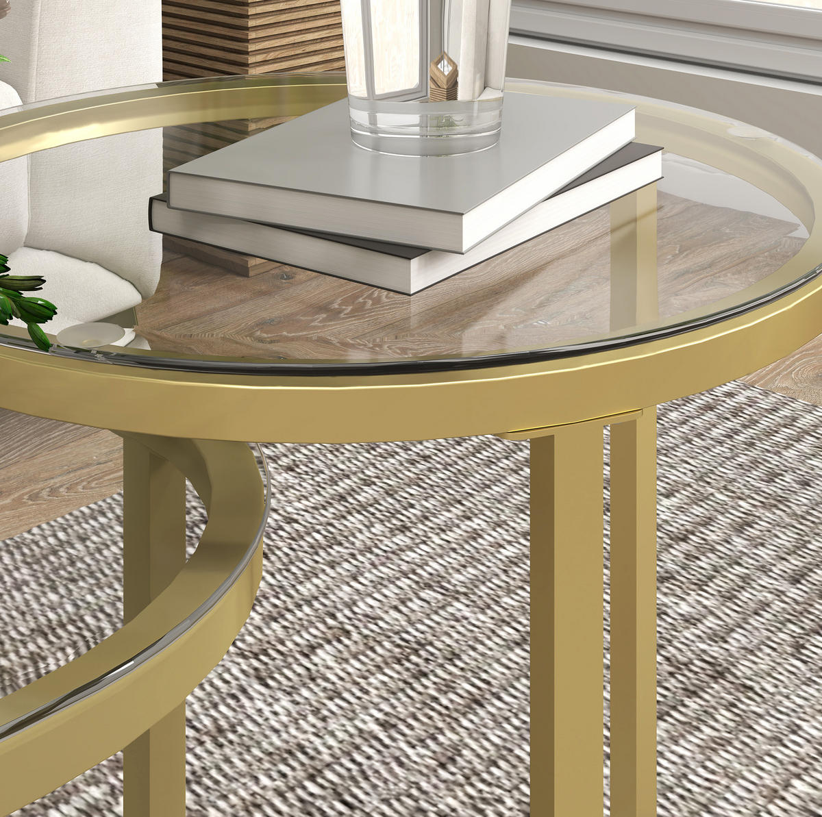 COUCHTISCH Ø50/60/36 cm Gold aus Stahl und Hartglas stapelbar - Goldfarben, Metall (50/50/50.5cm) - OKMYHOME