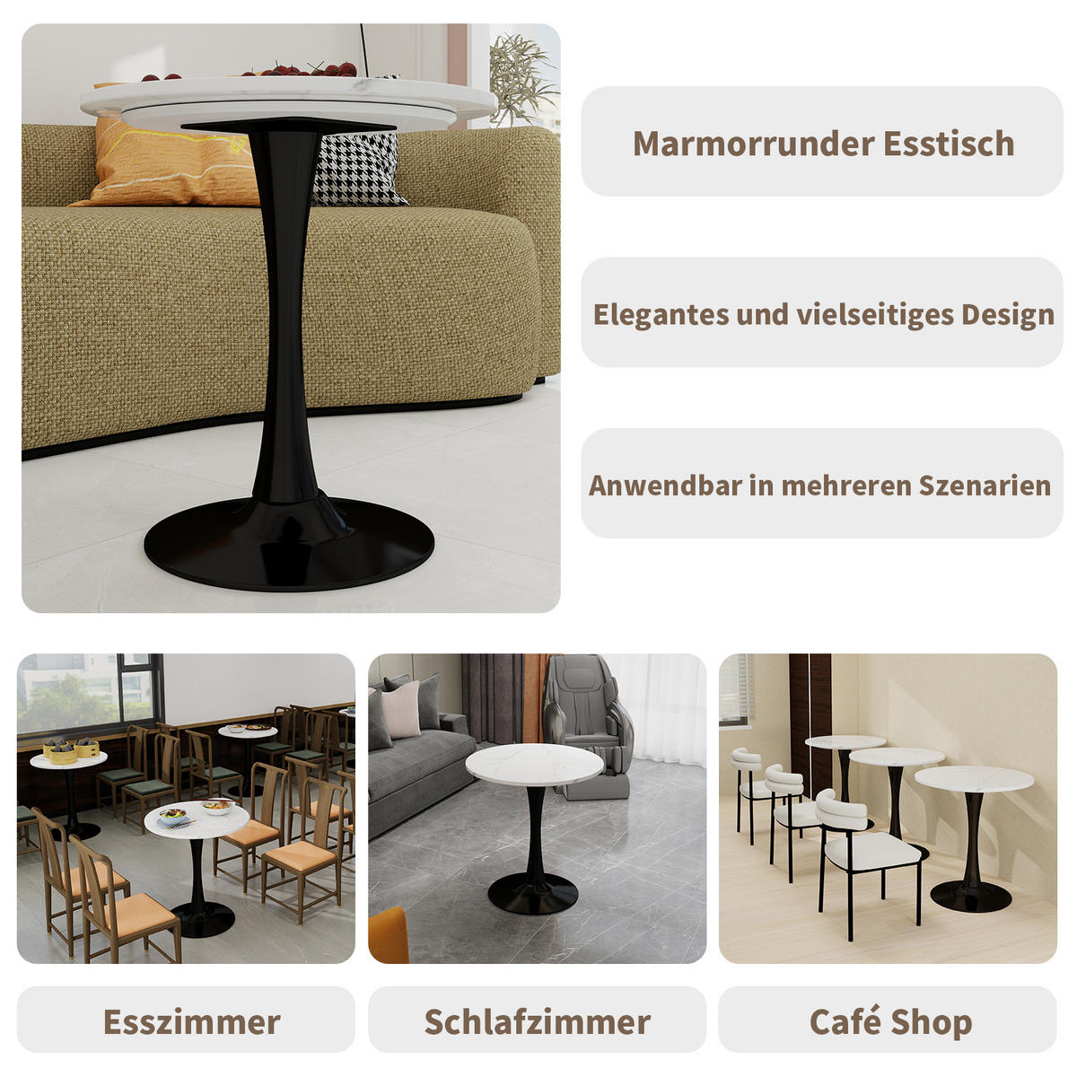 ESSTISCH Schwarz-Weiß 70/70/72 cm - Schwarz, Holz (70/70/72cm) - PANGIVO