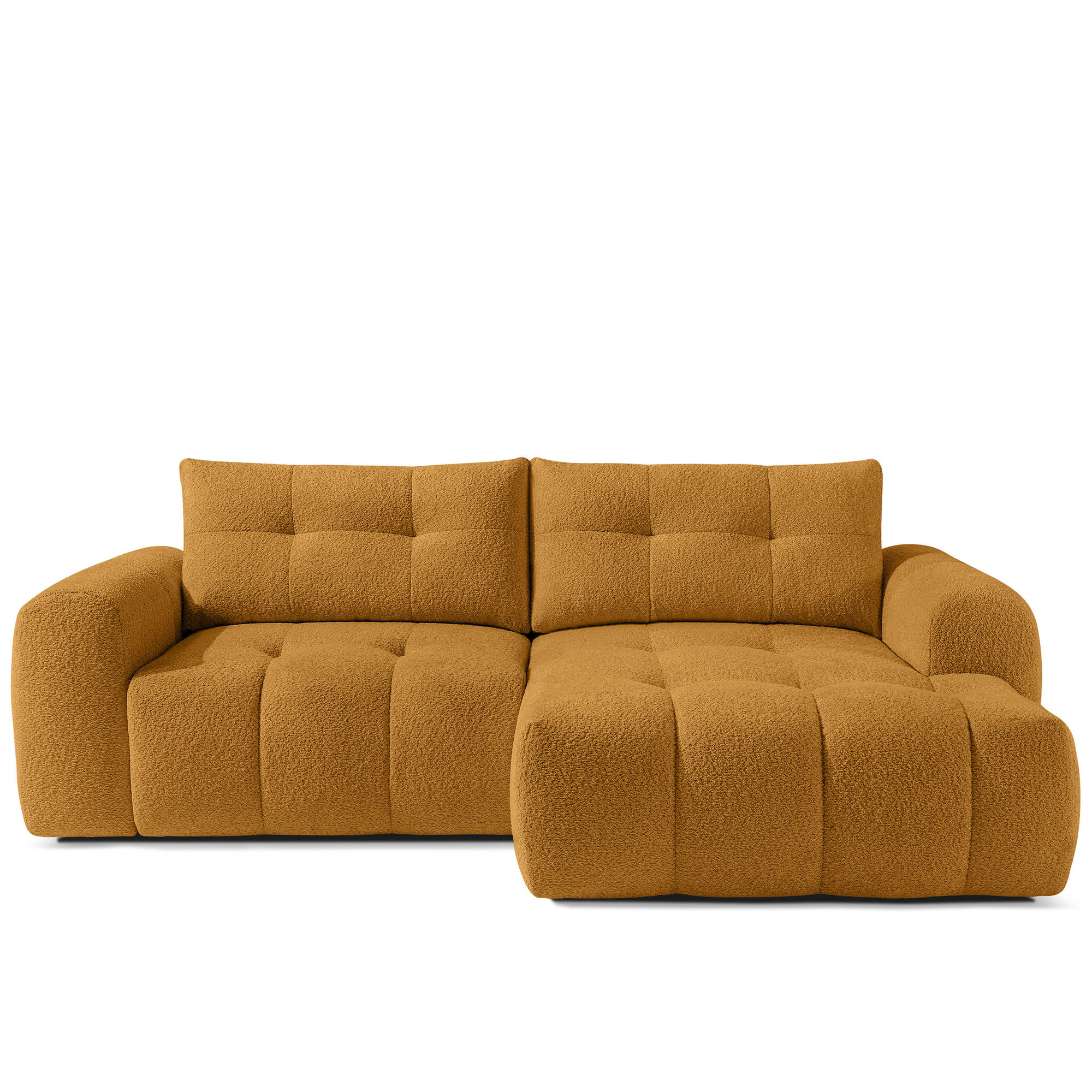 ECKSOFA RECHTS RAVIA, Bouclé, Honigfarbe - Honig, Holz/Textil (256/104cm) - KONSIMO®