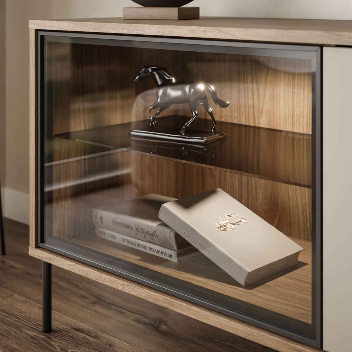 TV-SCHRANK ISA, mit LED-Beleuchtung auf hohen Beinen - Eichefarben, Holzwerkstoff (185/58/40cm) - Lookway