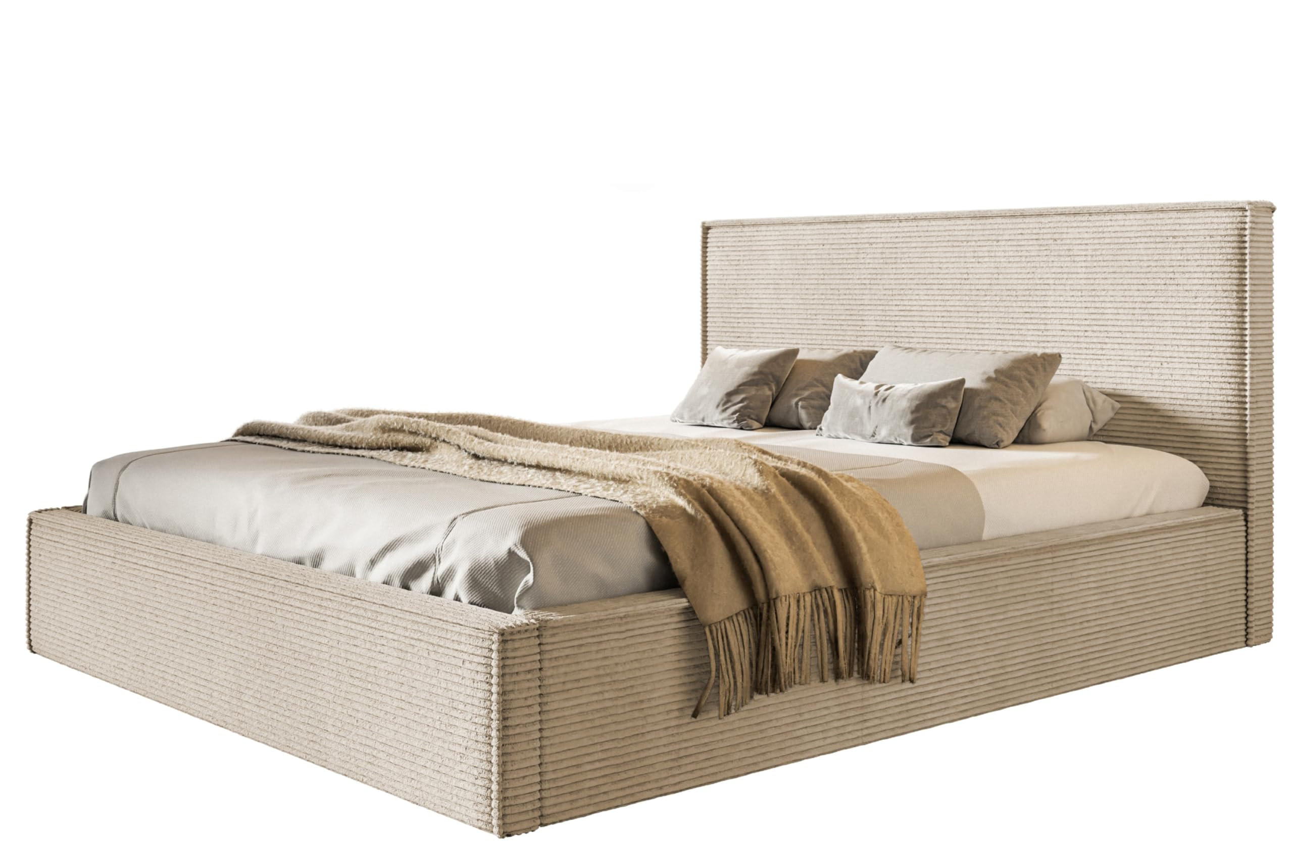 BETT 90x200 - Polsterbett mit Bettkasten und Metallrahmen - Modern Betten - Hochwertiger Poso-Stoff - Kollektion Milano - Beige - Beige, Holz/Textil (90/200cm) - Alpi-Möbel