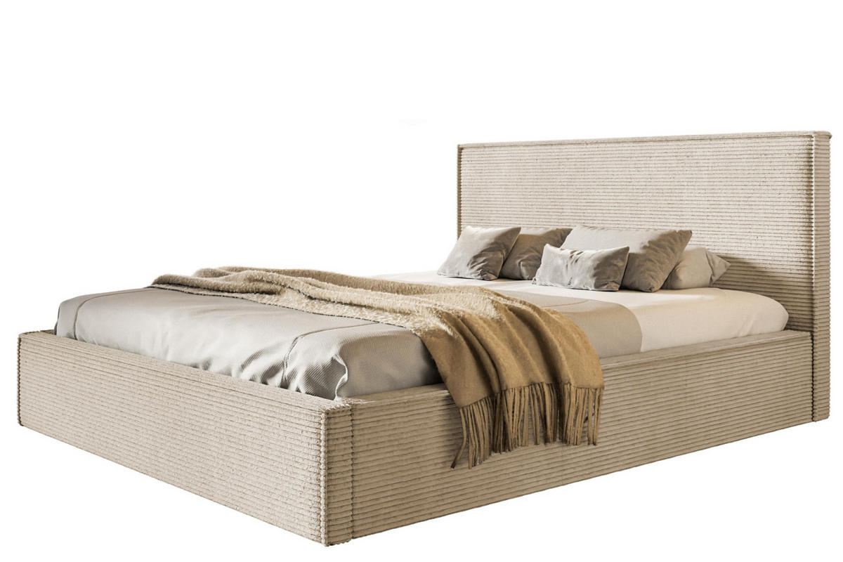 BETT 90x200 - Polsterbett mit Bettkasten und Metallrahmen - Modern Betten - Hochwertiger Poso-Stoff - Kollektion Milano - Beige - Beige, Holz/Textil (90/200cm) - Alpi-Möbel
