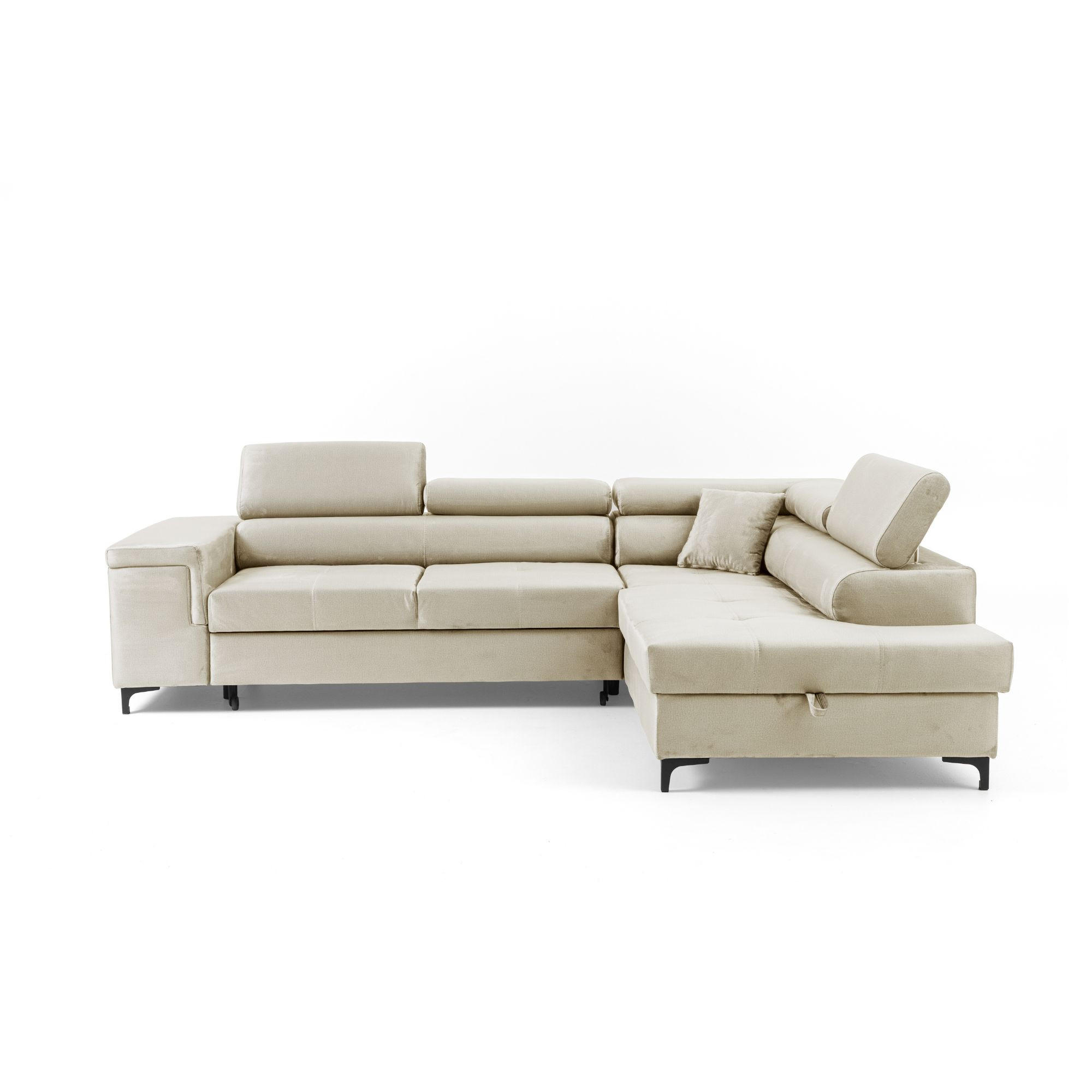 ECKSOFA WILLIAM L Rechts mit Schlaffunktion 127x195 Velours Beige - Beige/Silberfarben, Holz/Textil (203/275cm) - Muffo