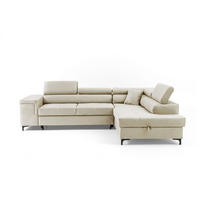 ECKSOFA WILLIAM L Rechts mit Schlaffunktion 127x195 Velours Beige - Beige/Silberfarben, Holz/Textil (203/275cm) - Muffo