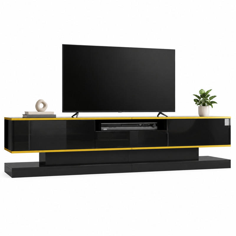 TV-ELEMENT mit 3 Schubladen 180 x 38 x 45 cm Schwarz Hochglanz mit LED - Schwarz, Holzwerkstoff (38/45/180cm) - Beauniv