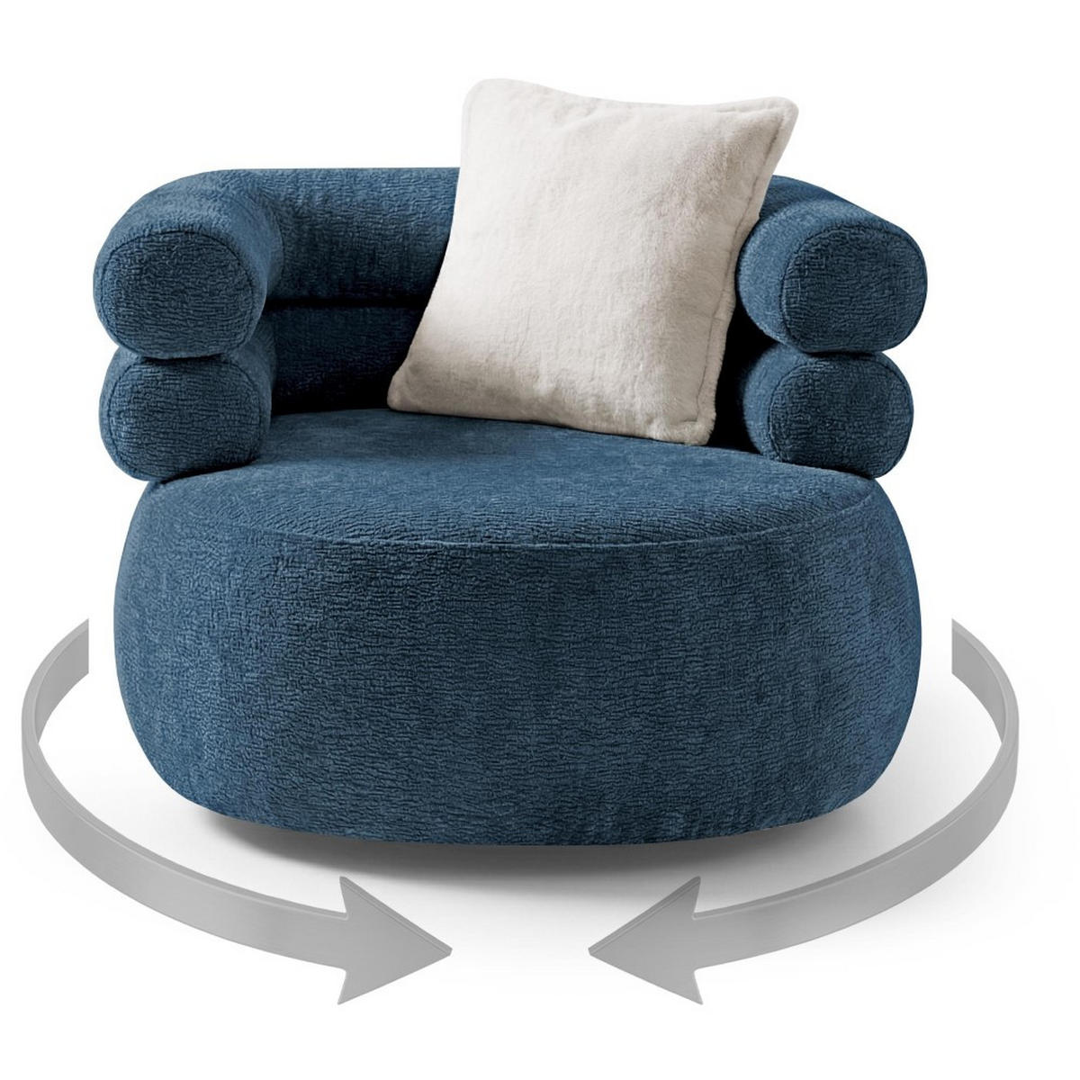 SESSEL Nano, Drehsessel mit runder Form, Dunkelblau - Dunkelgrau, Textil (95/75/95cm) - Beautysofa