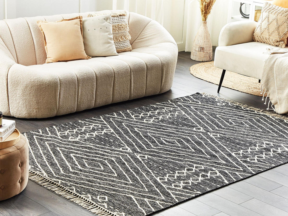 KURZFLOR-TEPPICH Khenifra 230/160 cm - Schwarz, Textil (160/230cm) - Beliani