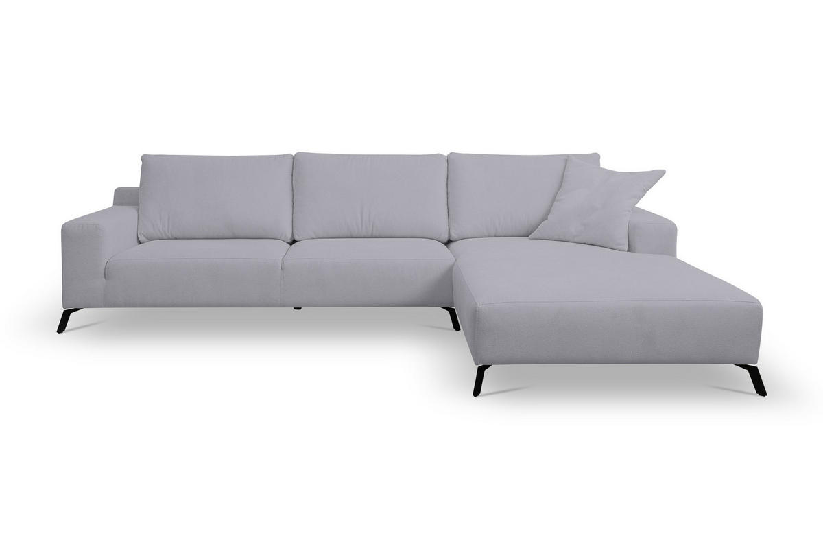 ECKSOFA Aspen in L-Form, Coach Farbe: Hellgrau, Velourstoff, Ottomane Rechts - Hellgrau, Textil (312/187cm) - VENASI MÖBEL