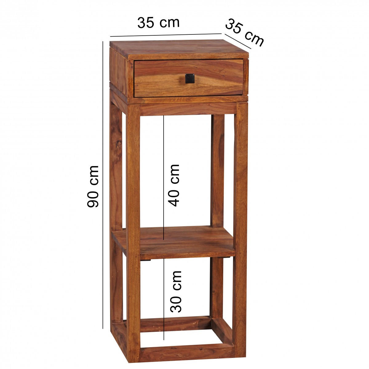 BEISTELLTISCH – Massivholz quadratisch mit Schublade und Ablagefach - Braun, Holz (35/35/90cm) - KADIMA DESIGN