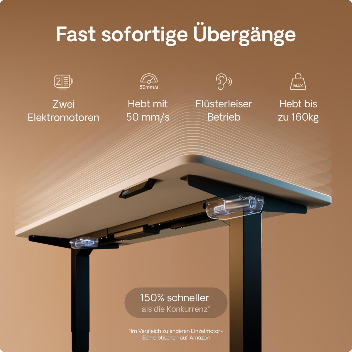 SCHREIBTISCH Elektrisch Höhenverstellbarer HomePro 120x60cm Schwarz/Weiß mit Memory-Funktion, Anti-Kollisions Technologie - Schwarz/Weiß, Holzwerkstoff (60/120/62cm) - Desktronic