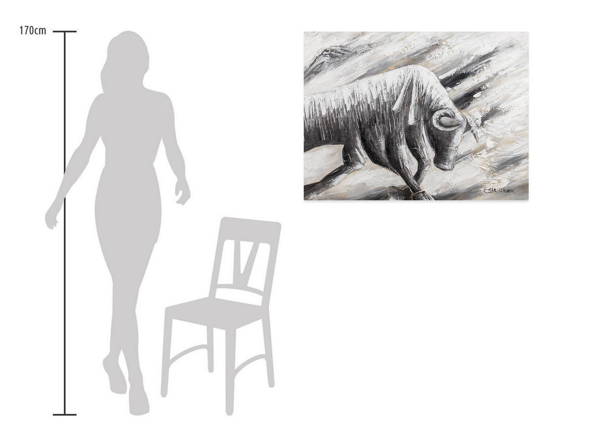 OLEJOMAĽBA 100/75 cm, Zvieratá - čierna/sivá, drevo/textil (100/75cm) - KUNSTLOFT