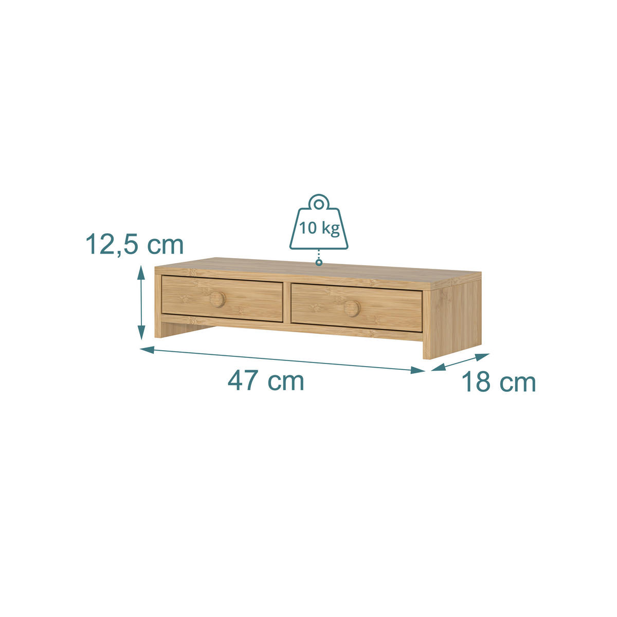 MONITORSTÄNDER Braun Holzoptik MDF 2 Schubladen - Hellbraun, Holzwerkstoff (18/47/12.5cm) - Relaxdays