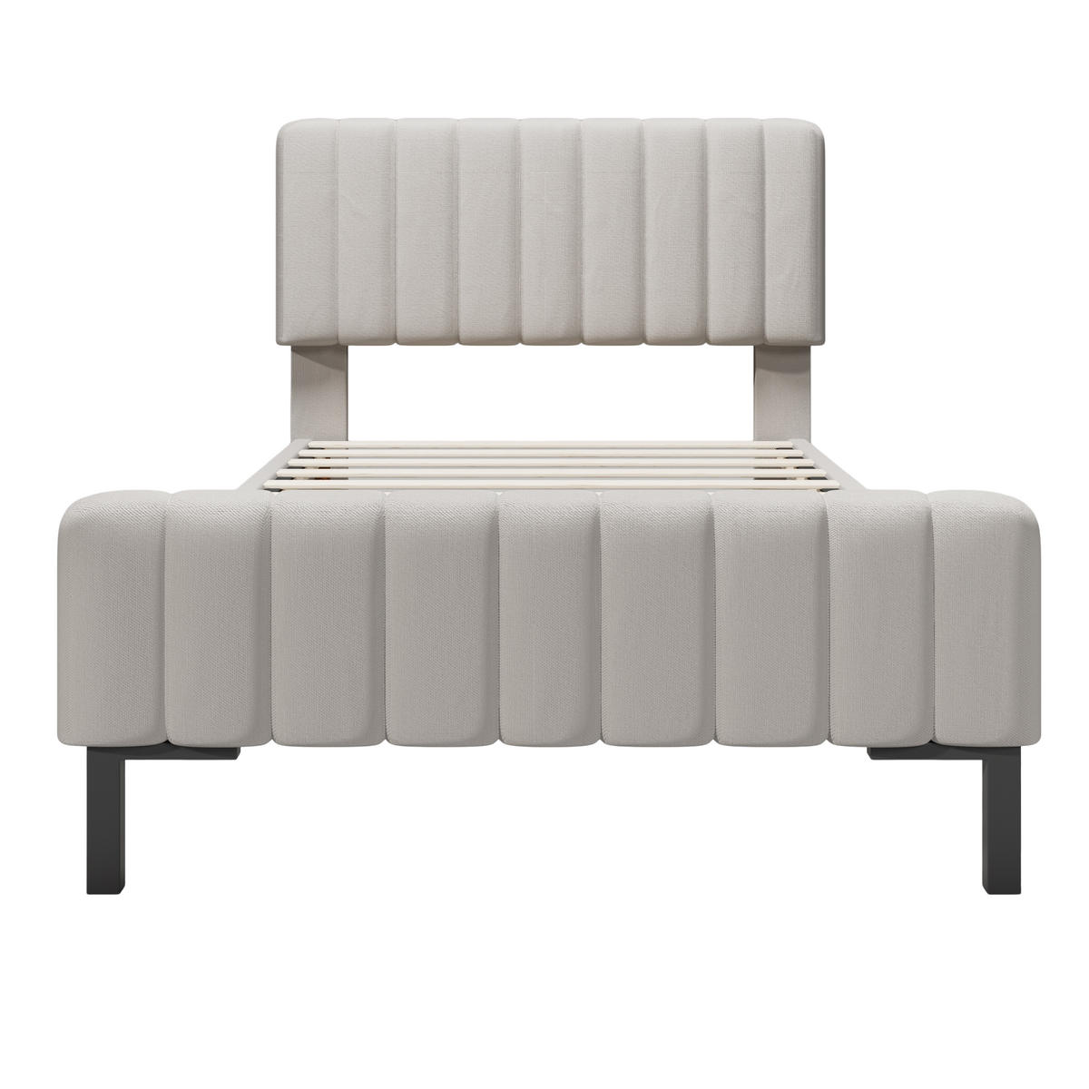 POLSTERBETT 90/200 cm in Grau-Beige mit Lattenrost und verstellbarem Kopfteil - Beige, Textil (90/200cm) - Oxeza
