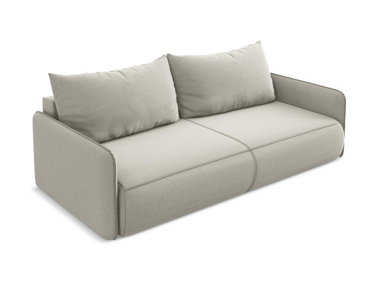 3-SITZER SOFA mit Schlaffunktion Samt Stoff Creme - Perlmutt/Creme, Kunststoff/Textil (216/86/105cm) - Makamii