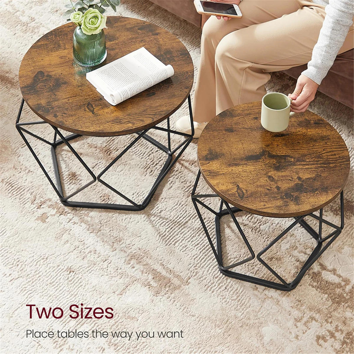 COUCHTISCH 2er Set 50cm 40cm Beistelltische - Braun, Holz (50/50/40cm) - Kaket