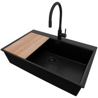 GRANITSPÜLE Oslo, 2-er set Alles Schwarz 78/50 cm 1 Becken + Küchenarmatur 40/38 cm + Ablauf-Set + Schneidebrett ab 80er Unterschrank - Beige/Schwarz, Kunststoff (78/20/50cm) - Primagran