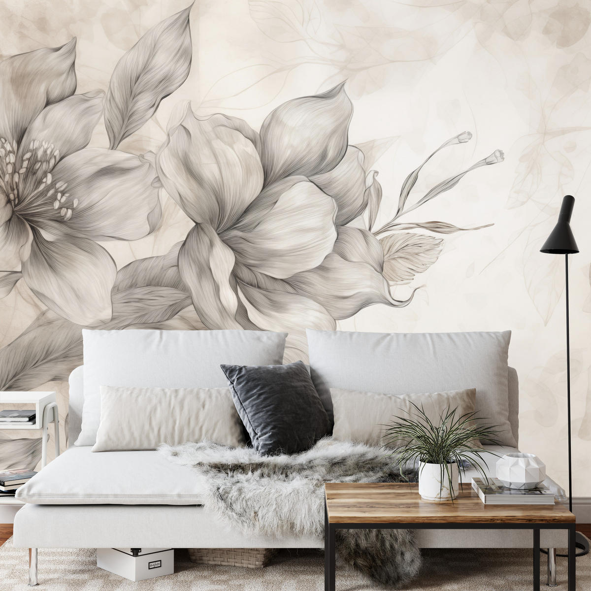 FOTOTAPETE für Wohnzimmer Abstrakt Blume Pflanzen 400x280 - Beige/Braun, Papier (400/280cm) - Muralo