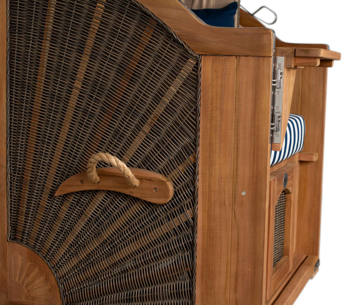 STRANDKORB Düne Single Teak 1-Sitzer - Blau/Braun, Holz/Textil (96/165/80cm) - Mr. Deko