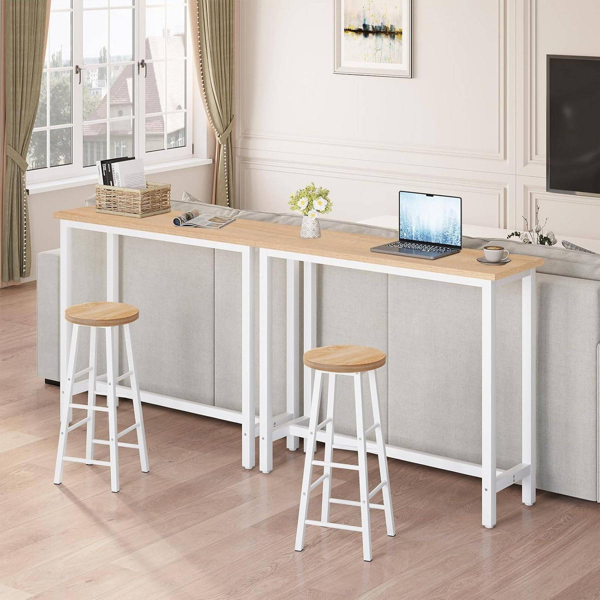 BARTISCH, Metallgestell, Tischplatte aus MDF, 120x100x40cm - Hellbraun/Weiß, Holzwerkstoff/Metall (40/120/100cm) - Woltu